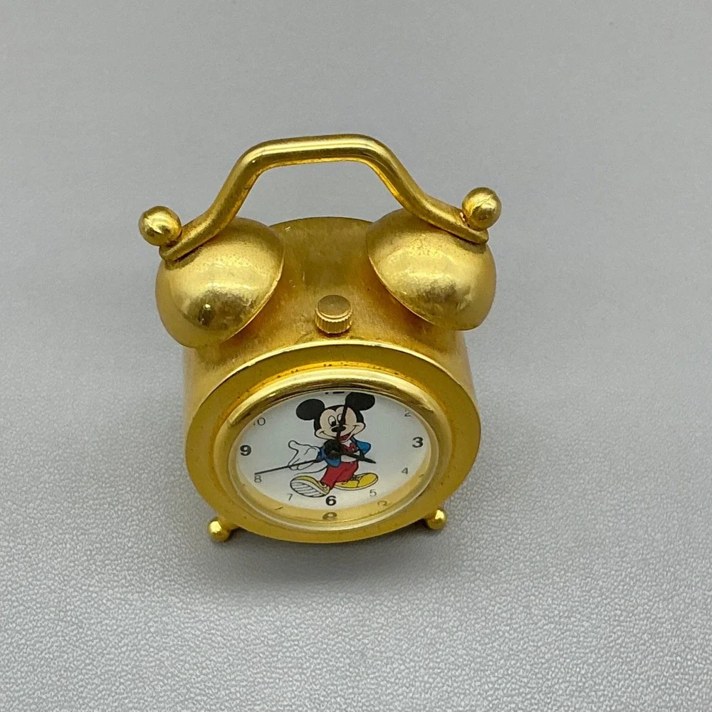 Disney Clock Gold Tone Mickey Mouse Vintage Miniature Alarm Style NEW BATTERY